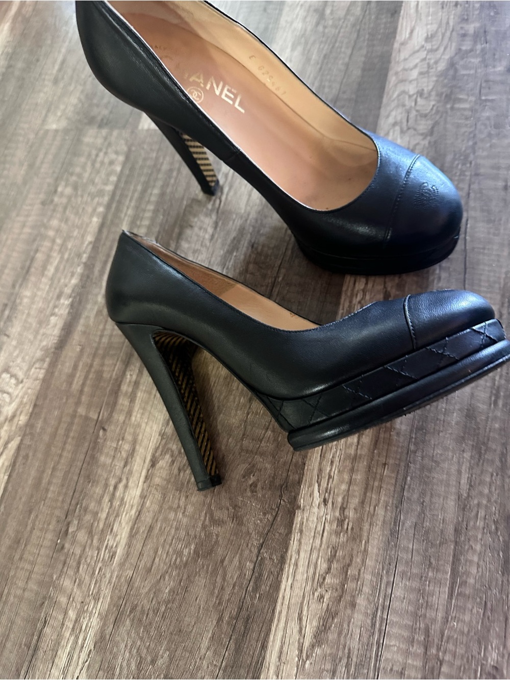 CHANEL Black Quilted Platform Stiletto Pumps 39